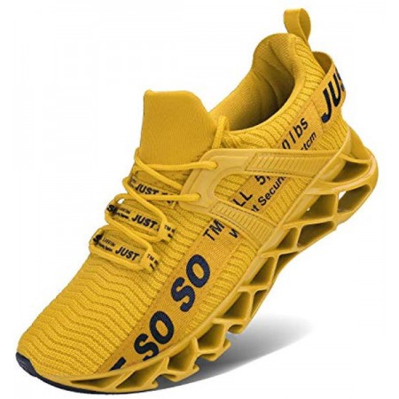 Mens Runing Shoes Walking Non Slip Blade Type Sneakers Yellow